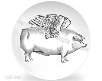 Pigs Fly plate or platter, Thermosaf is a unique blend of thermoset resin material, an incredible plastic weighty Dinnerware