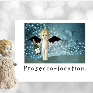 Prosecco-Location Lustige Puppe Wein Notecard Adventures of Claudia
