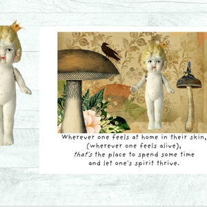Die Adventures of Claudia Karte ""Wherever One Feels At Home In Ther Skin"" Bisque Art Doll Stationary (1) Notecard."