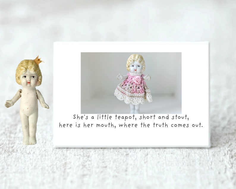 Truth Humor Bisque Dolly Claudia Traveling Doll Funny Teapot Fridge Magnet 1 image 1