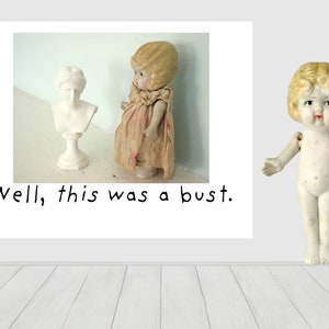 Die Abenteuer der Claudia Porzellanpuppe Notecard ""A Bust"" lustige Statue-Foto-Karte."