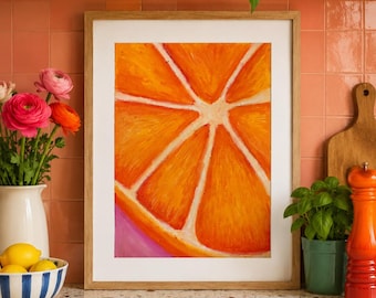 Original Oil Pastel Painting | Orange Fruit | Citrus Wall Art | Kitchen Decor | Birthday Gift