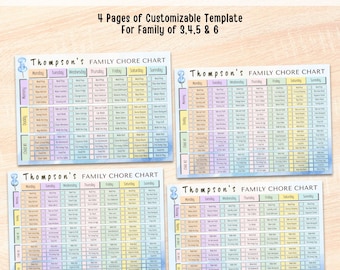 Editable Family Chore Chart, Printable Weekly Chore List, For Kids and Adults, Cleaning Schedule, Cleaning Planner, Checklist Canva Template