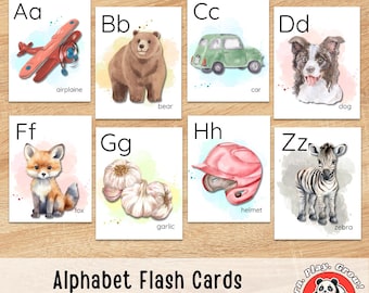 Alphabet Flashcard for Kids, Watercolor Design, Letter A-Z, For Toddler, Classroom Use and Homeschooler, ABC Printable Pdf, Instant Download