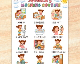 Morning Routine Chart for kids, Editable Template using Canva