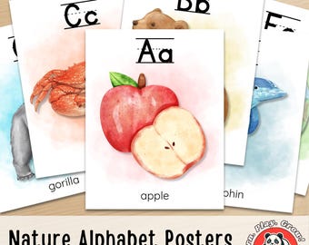 Nature Alphabet Posters, Large Format for Classroom Use, For Montessori Toddler, Watercolor Illustrations, Printable pdf, Digital Download