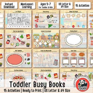 Küchen-Aktivitätsbuch für Kinder, Pizza backen, Rollenspiel Kochen, Montessori-Lernen, Arbeitsblattordner, Digitaler Download für Homeschooling