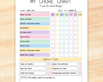 Chore Chart for Kids, Editable Canva Templates, Instant Download