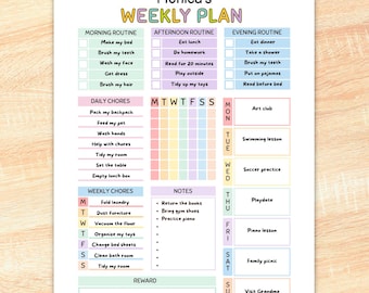 Chore Chart for kids, Weekly Planner, Canva Template Editable, Printable PDF