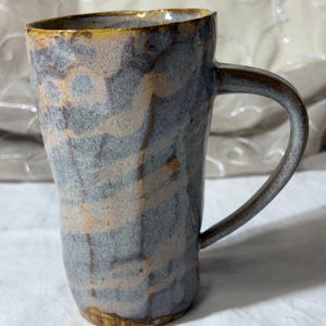Vintage Signed Nunu Lab Pottery Faceted Mug Signed N Double Moon Slate Blue Grey