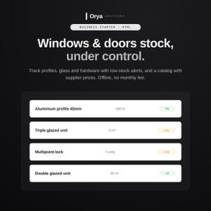 Windows and Doors Stock Manager, Offline Inventory App for Window and Door Fabricators, Profiles Glass Hardware, Low Stock Alerts