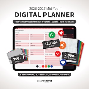 2026-2027 Mid-Year Digital Planner Deluxe Bundle for GoodNotes | Stickers, Covers & Note Templates | US Letter Landscape