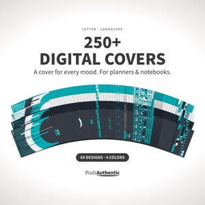 Dark Mode Teal Deluxe Digital Planner Covers GoodNotes | 256 Covers, 64 Designs | 2026-2027 Mid-Year Dated Letter Landscape Heavy Wonder