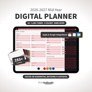 2026-2027 Mid-Year Digital Planner for GoodNotes & Noteshelf | Dated Hyperlinked iPad Planner | Daily Weekly Monthly | A4 Landscape PDF