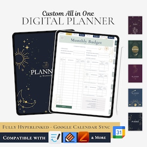 Celestial Undated Hyperlinked Planner Google Calendar Sync Goodnotes Notability Planner iPad Habit Tracker Goal Planner Budget Tracker