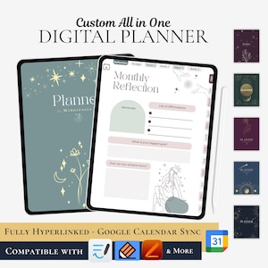 Agenda digitale senza data con collegamenti ipertestuali floreali, sincronizzazione con Google Calendar, Goodnotes, Notability Planner, iPad, monitoraggio delle abitudini, pianificazione degli obiettivi, ripristino del budget
