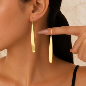 Pendientes Dorados Largos, Pendientes Geométricos Minimalistas, Joyería Elegante Statement para Mujer
