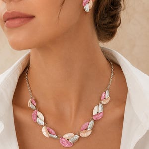 Set de Joyería de Hojas, Collar Statement y Pendientes, Joyería Botánica Rosa Plateada y Dorada para Mujer