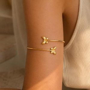 Gold Butterfly Upper Arm Cuff Bracelet, Minimalist Open Armlet