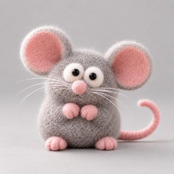 Needle Felted Gray Mouse,Big Ear Mouse Figurine, Handmade Wool Felt Animal, Cartoon Rat Sculpture, Quirky Desk Decor, Gi