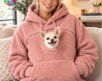 Pet Carry Hoodie with Kangaroo Pouch, Sherpa Fleece Dog Cat Carrier Sweatshirt, Hands Free Gift