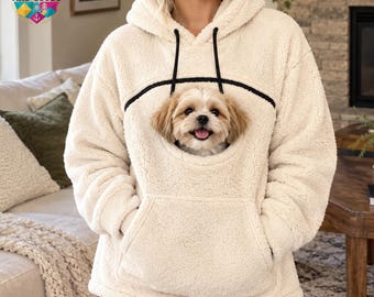 Sudadera con capucha para transportar mascotas con bolsillo tipo canguro, sudadera de forro polar Sherpa para perros y gatos, regalo manos libres