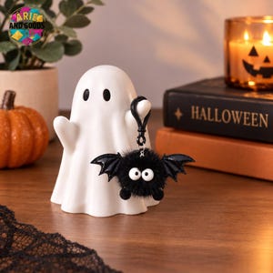 Halloween Ghost Pen Holder with Personalized Bat Keychain | Cute Spooky Desk Decor Gift