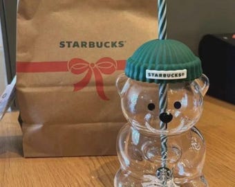 Starbuck Barista Bear Glass Cup Limited Edition 2025 Christmas Gift