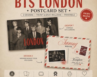 Conjunto de cartões postais personalizados do BTS | Arte vintage de fã de correio aéreo (Download digital)