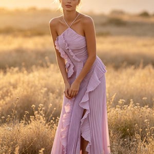 pastel lilac color dress A Line Floor Length Chiffon Bridesmaid Dresses Pockets Bateau Appliqued Cap Sleeve Cocomelody CB0248, Veiled Rose