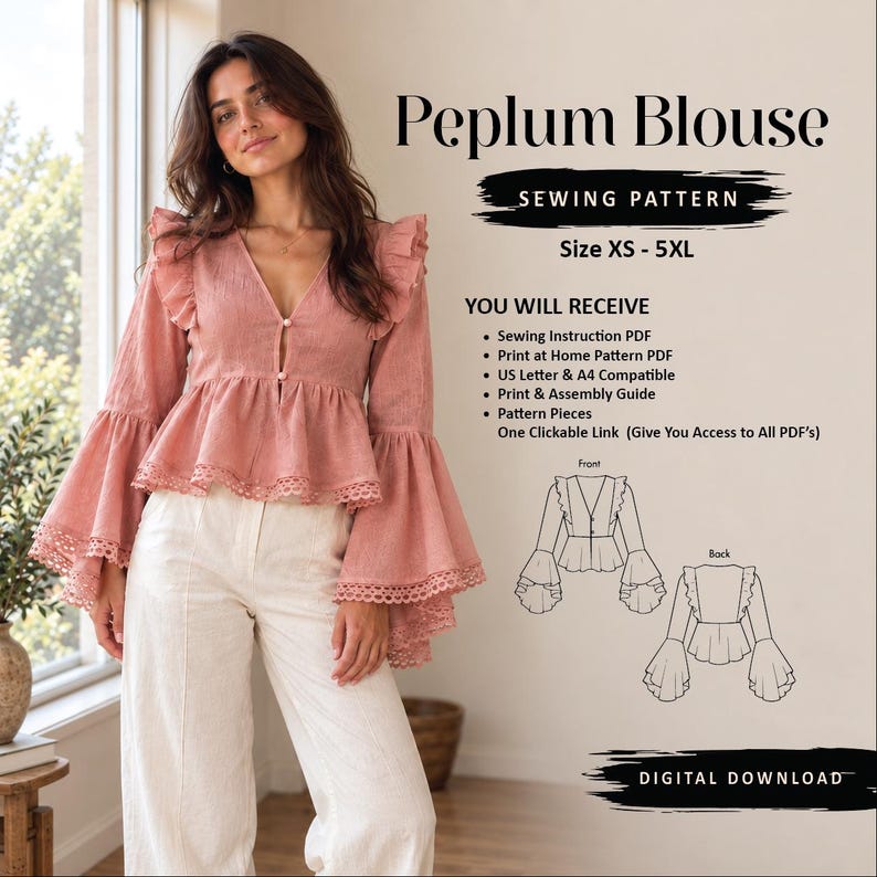 Basque Classic Patterns Patron de couture pour blouse péplum, patron de blouse, patron de ...