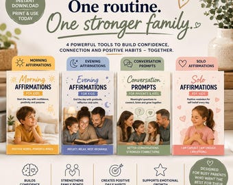 Daily Family Affirmations Workbook, Morning Bedtime Confidence, Resilience (Printable PDF) 55 pages