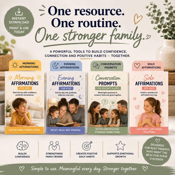 Daily Family Affirmations Workbook, Morning Bedtime Confidence, Resilience (Printable PDF) 55 pages