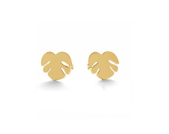 Sterling Silver Gold Plated Monstera Leaf Stud Earrings