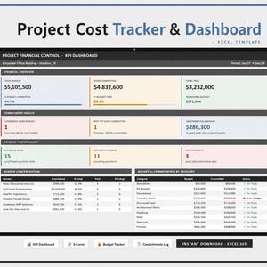 Project Cost Tracker Excel Template | Budget and Expense Tracker | Project Management | KPI | Job Costing | Commitment and Payment Log