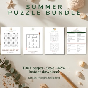 Summer Puzzle Pack Printable | Sudoku, Mazes, Word Search & Trivia | Homeschool Kids Activity Bundle