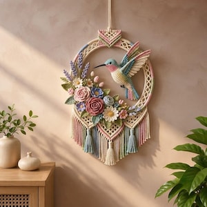Amigurumi Hummingbird Pattern PDF | Crochet Floral Wreath | Boho Wall Hanging Tutorial