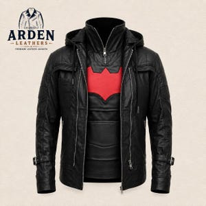 Red Hood Leather Jacket & Vest | Jason Todd Arkham Knight Cosplay | Handmade Black Biker Costume
