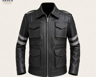 Leon Kennedy Resident Evil 6 Schwarze Lederjacke, RE6 Gaming Cosplay Kostüm, Taktische Motorradjacke für Herren