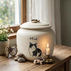 Urna de cerámica personalizada con retrato de mascota, nombre personalizado, recuerdo conmemorativo para mascotas.