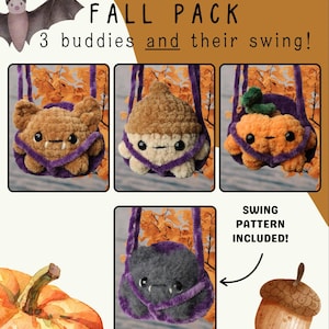 Crochet Fall Basket Buddies Pattern, Amigurumi Swing Decor, No Sew Low Sew, Pumpkin, Autumn
