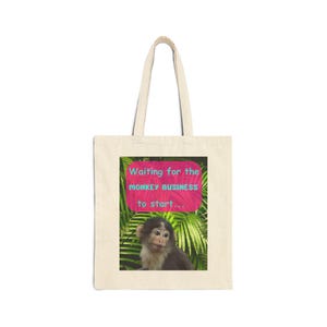 Funny Monkey Tote Bag: Playful Jungle Vibes, Tropical Leaves Canvas Bag