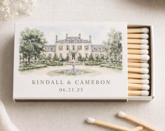 Aangepaste bestelling voor Kathleen met gestructureerd papier voor 80 luciferdoosjes | Luciferdoosjes | Aquarel locatie | Gepersonaliseerde luciferdoosjes voor bruiloften