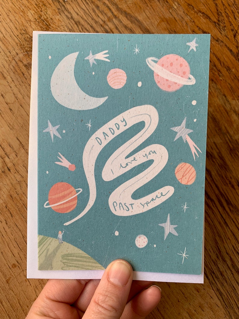 Space Father's Day card Daddy I love you past space moon and back Personalise me Papa / Pops / Dad / Pappy / Step Dad image 2