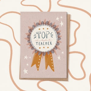 Top Teacher Card Personalise me Add Your Own Words on Recycled Fleck Card with Kraft Envelope image 1