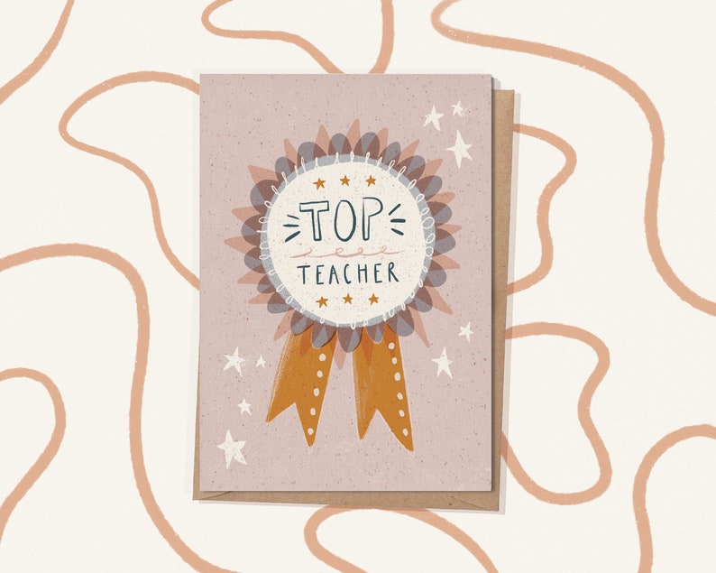 Top Teacher Card Personalise me Add Your Own Words on Recycled Fleck Card with Kraft Envelope image 1