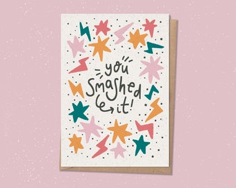 You Smashed It - Stars and lighting strikes Congratulations Card Printed on Eco Fleck Recycled Stock
