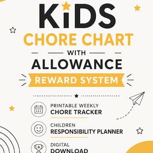 Tabla de tareas para niños con sistema de recompensas y paga semanal, planificador de tareas imprimible, organizador de responsabilidades para niños, descarga digital.