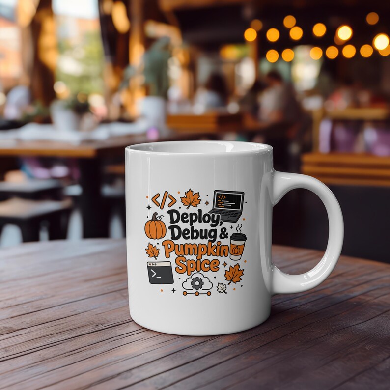 Programmer Coffee Cup, Deploy Debug & Pumpkin Spice Mug, DevOps Gift for Her Him, Fall Coding Mug, IT Developer Autumn Gift, 11 oz. image 2