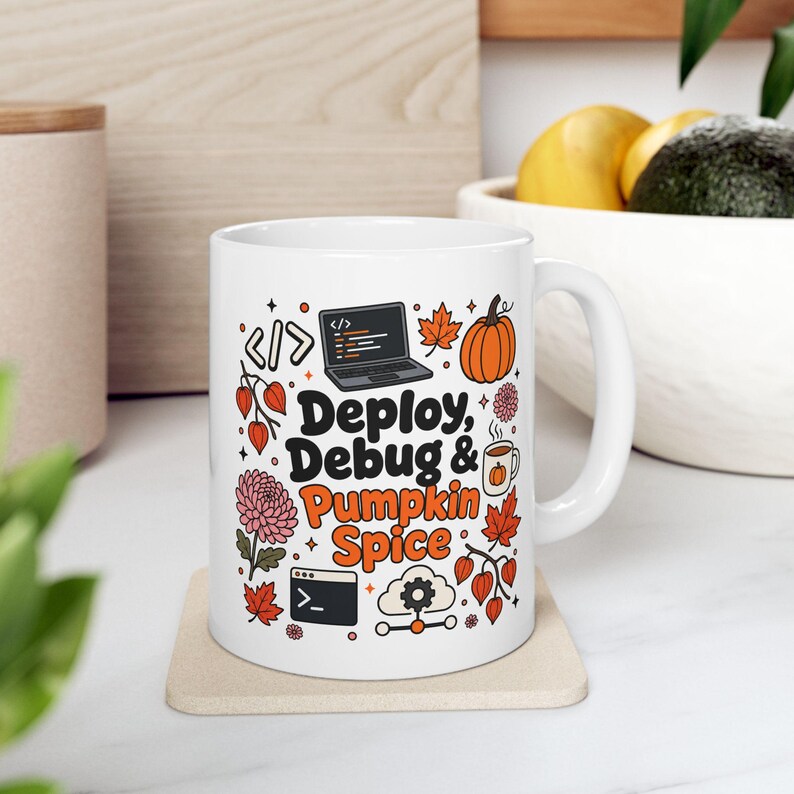 Programmer Coffee Cup, Deploy Debug & Pumpkin Spice Mug, DevOps Gift for Her Him, Fall Coding Mug, IT Developer Autumn Gift, 11 oz. image 7
